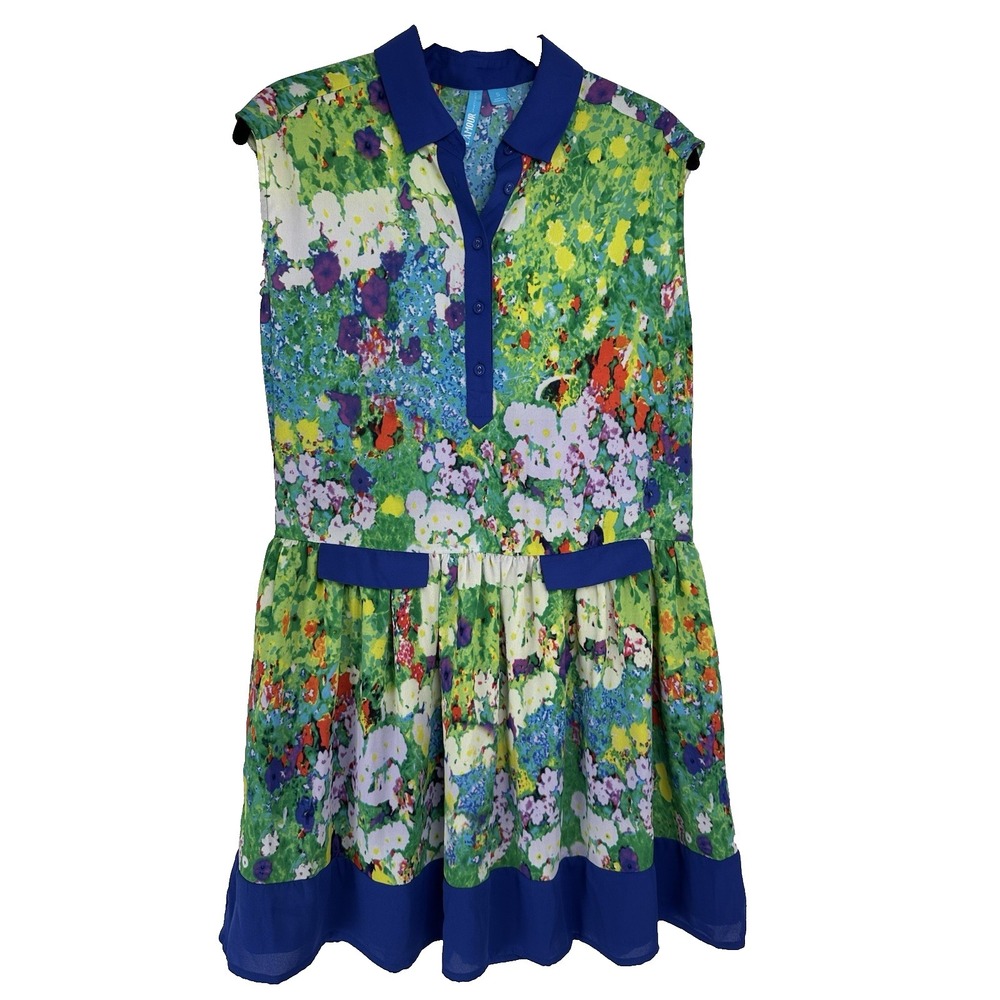 Nanette Lepore‎ L'Amour Dress Size Small Blue Sheer Watercolor Whimsical Floral